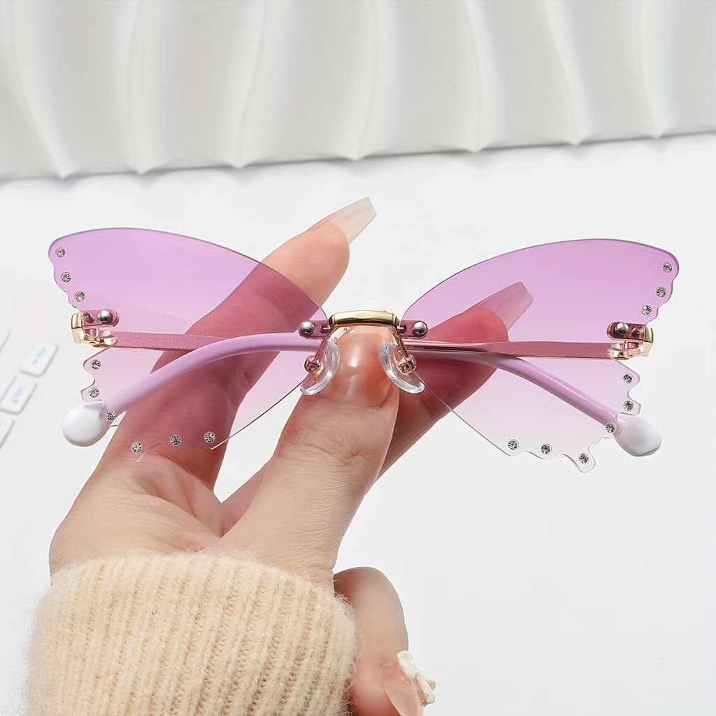 Óculos Elegantes E Delicados De Borboleta Roxa Sem Aro , Borda De Strass , Para Meninos Meninas , Adereço Fotográfico ,