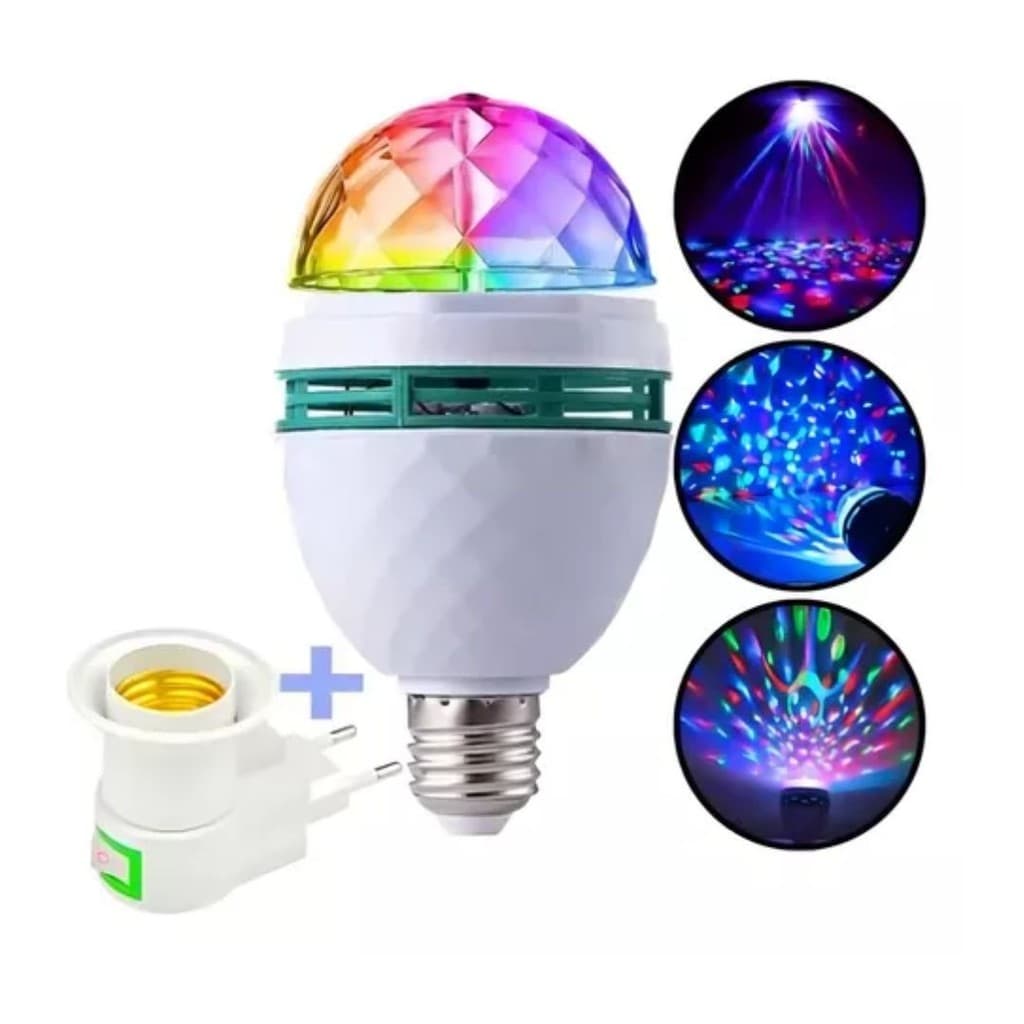 Lâmpada Led Giratória Colorida Rgb Festa Bola Maluca Bivolt Alta Qualidade