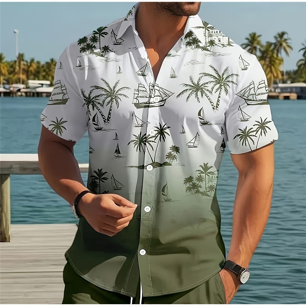 Camisa Casual Masculina Com Lapela Impressa Em 3D