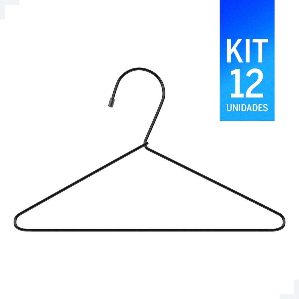 Cabide Pequeno Preto Kit com 12 unidades