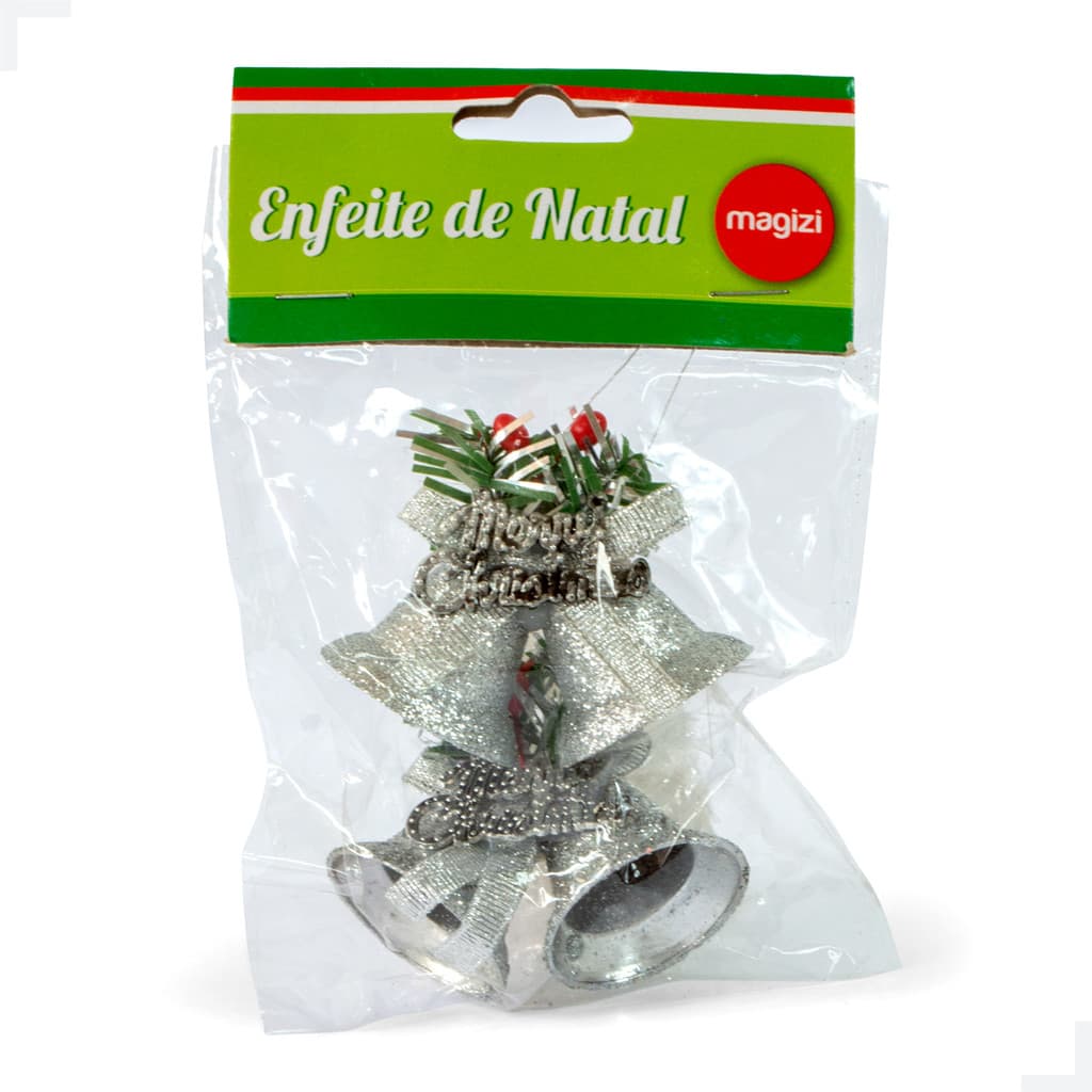 Enfeite de Natal Sino Merry Gliter x2 Prata 3,8cm Magiz