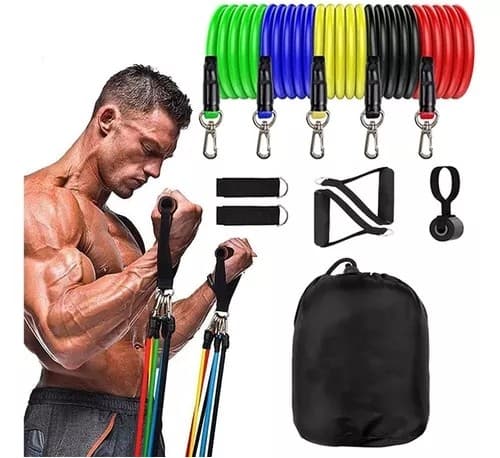 Kit Elástico 11 peças Treino Crossfit Adutor Exercícios em Casa Power Tube Elástico Extensor