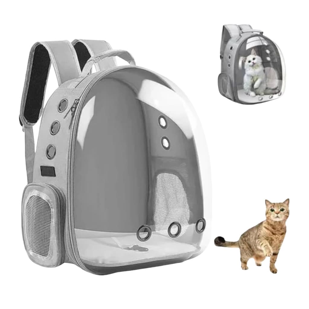 Mochila Pet Transporte para Cães e Gatos - Visão Ampla-Cinza