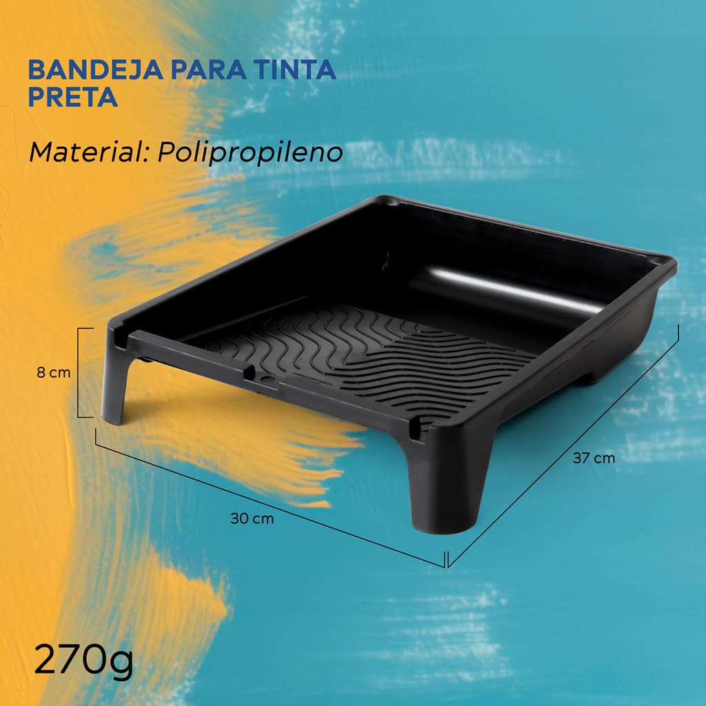 Bandeja P/ Pintura Prática e Resistente Preta 30 x 37 x 8 cm