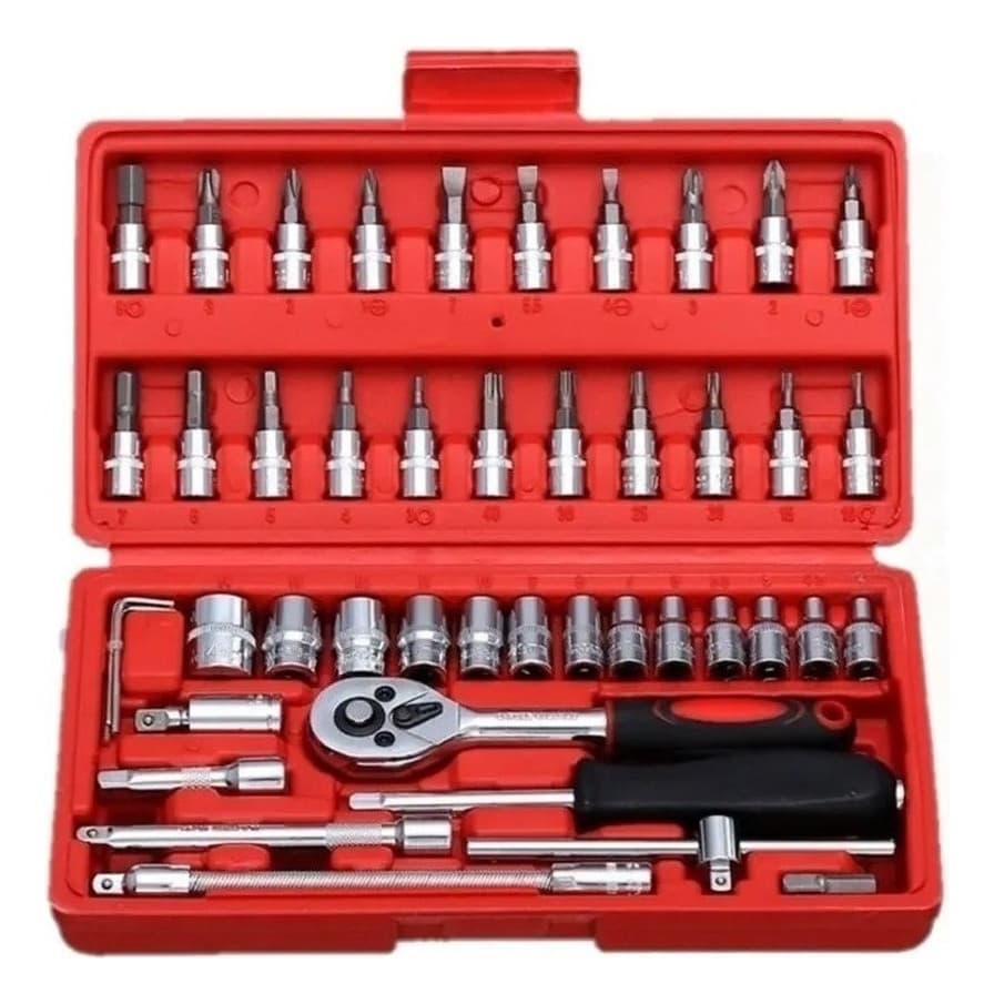 Kit de Chaves 46 Pçs Soquetes Chave Catraca Jogo Allen Torx Sextavado Leve