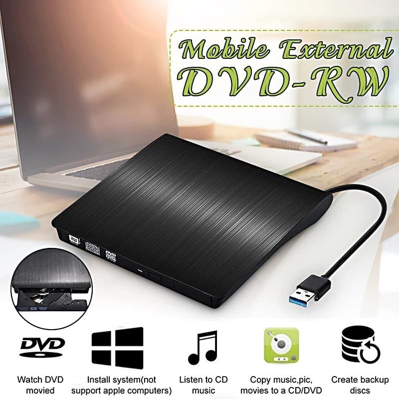 Gravador Leitor DVD Externo USB 3.0 Portátil – Compatível com PC e Notebook, Leitura e Gravação Rápida