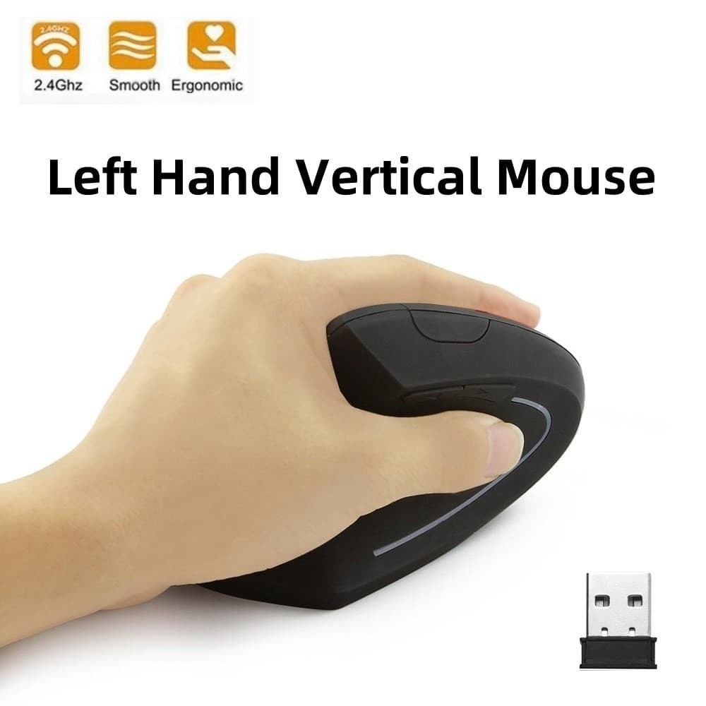 Mouse Sem Fio Ergonômico Mão Esquerda Vertical Receptor USB Bateria Ratos De Jogos Para Computador Portátil