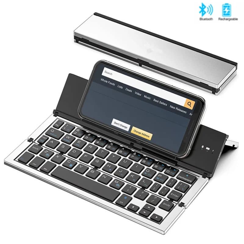 Jomaa Teclado Bluetooth Dobrável Sem Fio Recarregável Com Tamanho De Bolso Para Telefone Pad