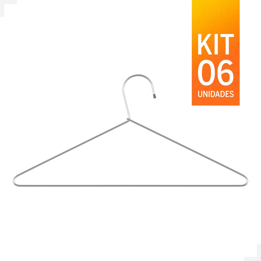 Cabide Tintureiro sem Cava Cromado Kit com 6 unidades