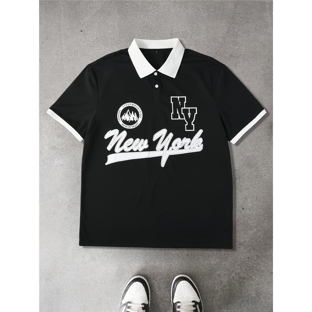 Camisa Polo Masculina Estilo Formal New York – Tecido De Malha Casual , Manga Curta , Ajuste Regular , Top De Fim De Sem