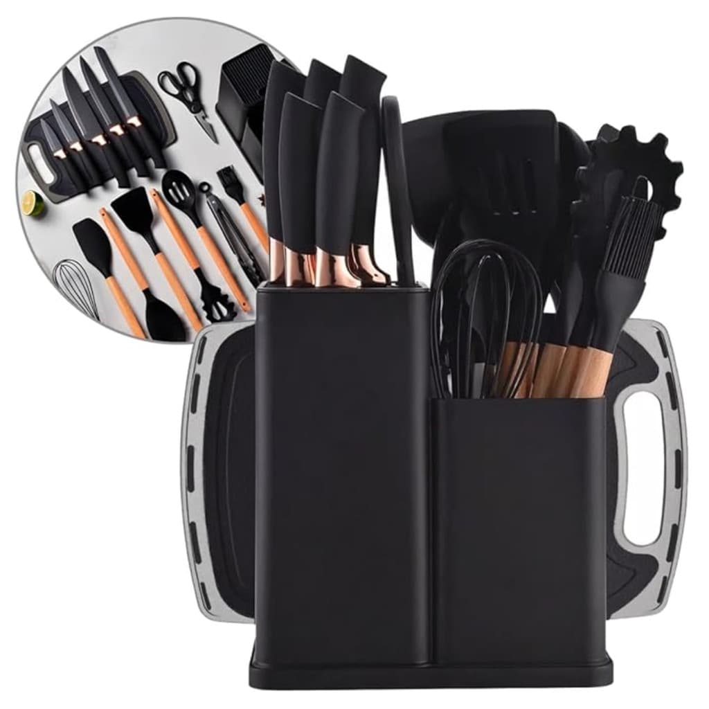 Conjunto de Utensílios de Cozinha Completo 19 Peças Preto