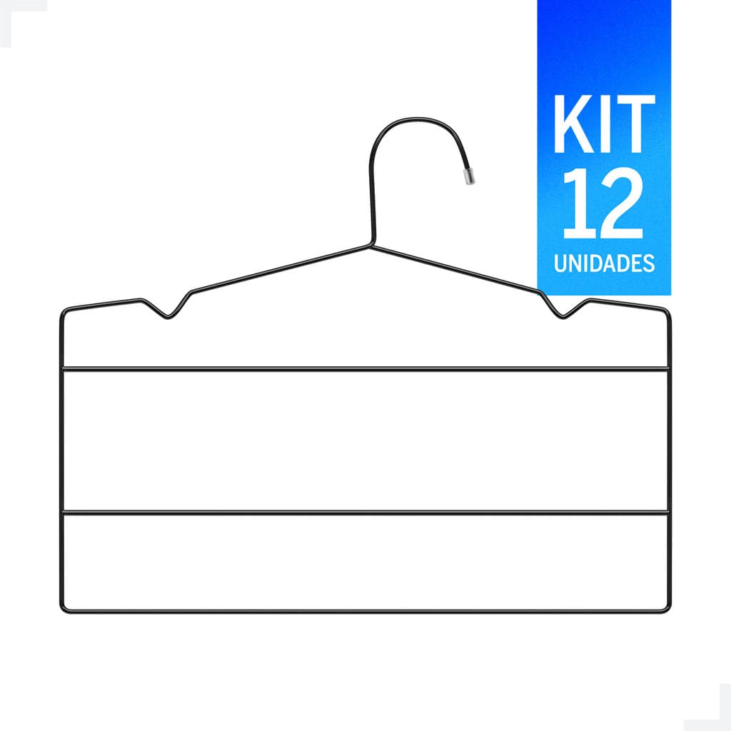 Cabide Triplo Calceiro Preto Kit com 12 unidades