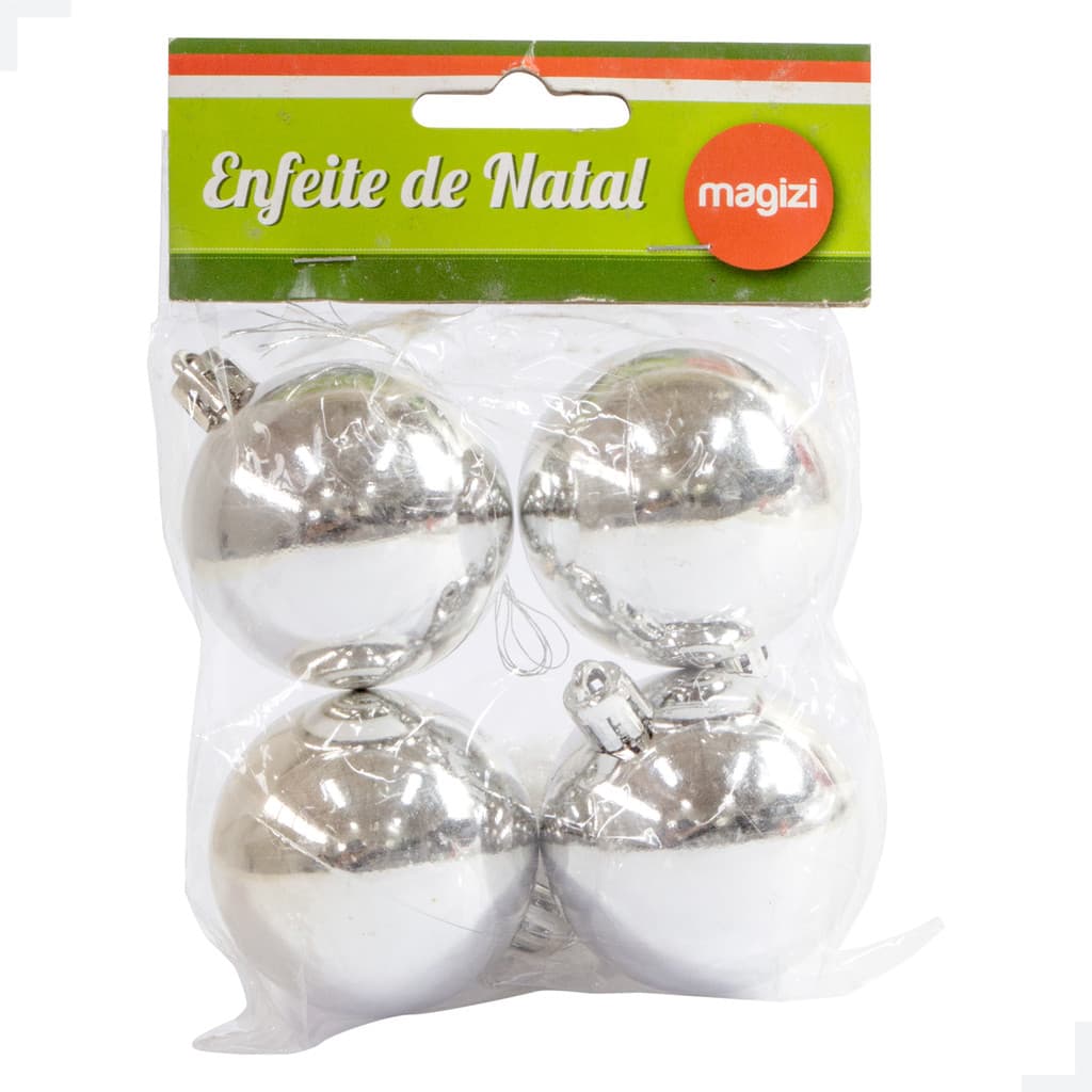 Enfeite de Natal Bola Brilhante Caixa Sort. 5cm c/4 Prata Magizi