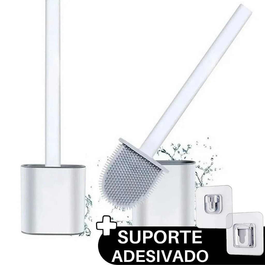 Escova Sanitária de Silicone e Porta Escova com Adesivo Conjunto para Banheiro