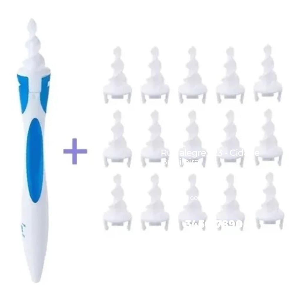 Kit Removedor de Cera de Ouvido Espiral com 16 Ponteiras de Silicone Reutilizáveis Limpeza Auditiva