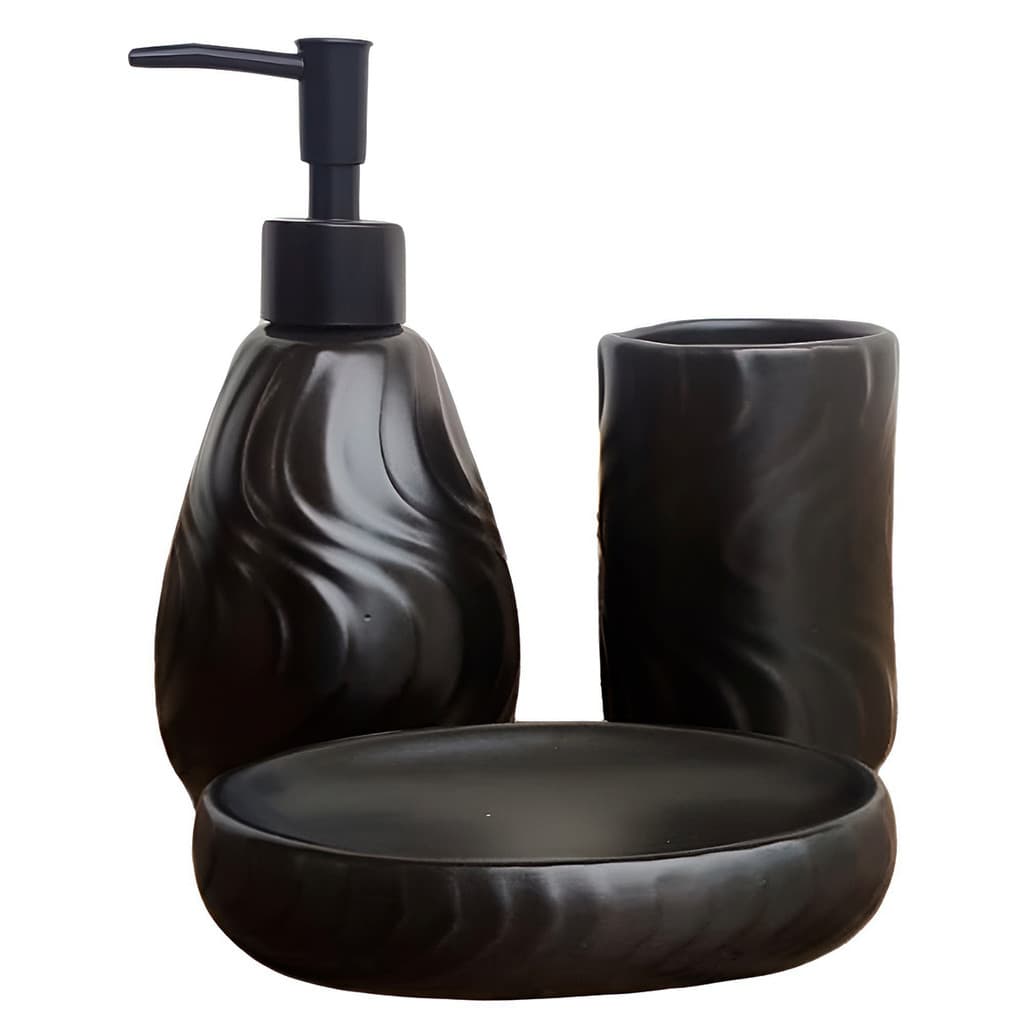 Conjunto Para Banheiro 3 Peças Bancada Pia Organização Modelo:Malta;Cor:Preto