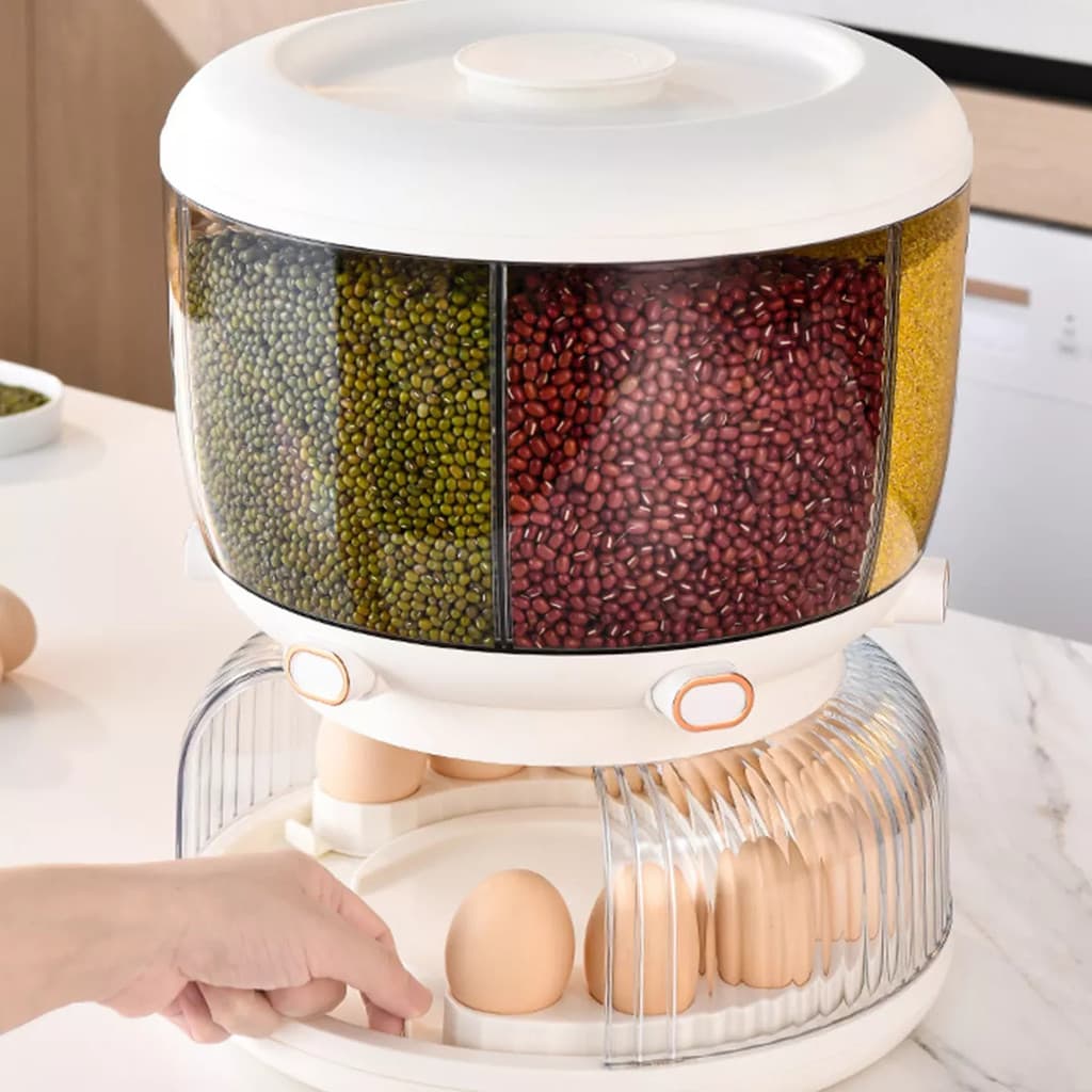 Dispenser Giratório Organizador de Grãos, Arroz e Ovos 6 Compartimentos