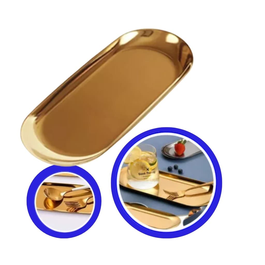 Bandeja de Aço Inox Dourada – Organização e Elegância para Espaços Estéticos e Pessoais