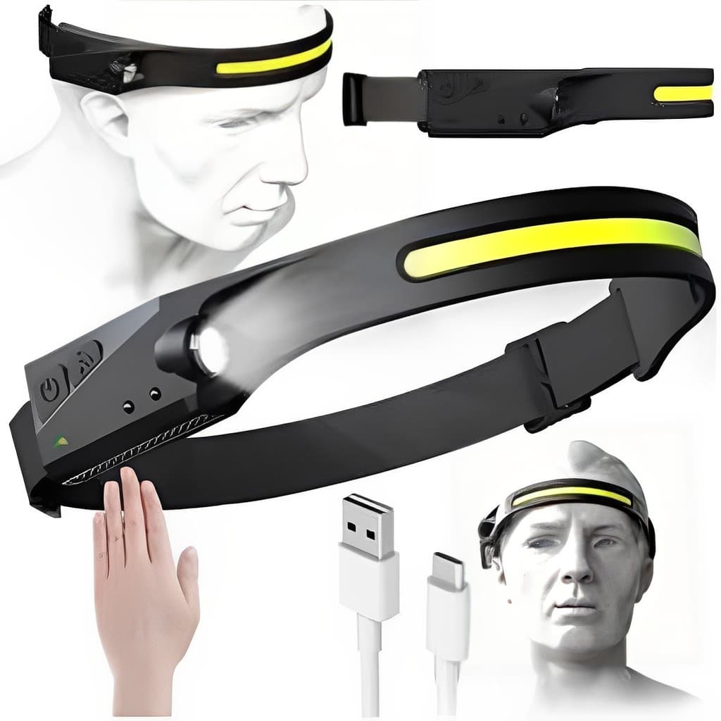 Lanterna de Cabeça Recarregável Led Corpo Motion Camping Torch Light Lamp Com Usb