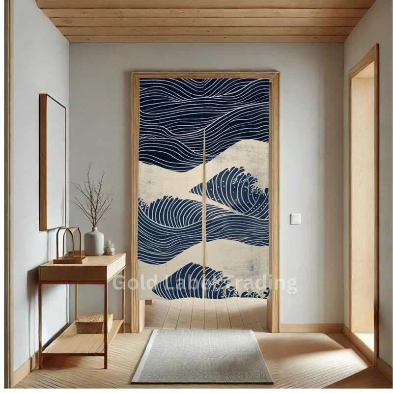 Noren Japonês , Cortina De Porta Onda Abstrata , Arte Japonesa Do Oceano , Tradicional Decoração Costeira Zen
