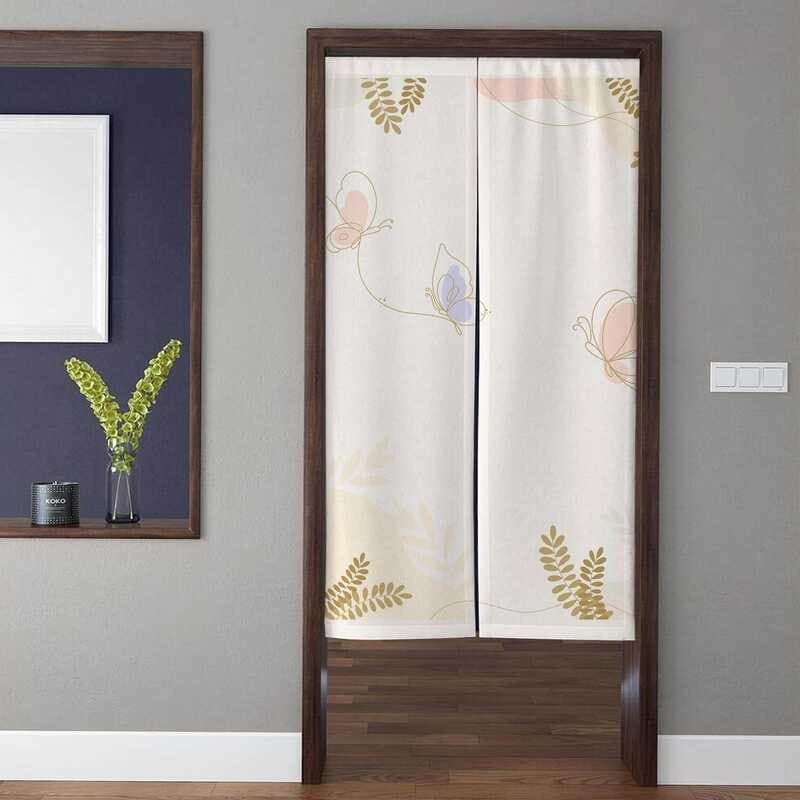 Cortina De Porta Noren De Arte Estilo Japonês , Com Padrão De Folhas De Planta Verde Simples , Para Divisória De Cozinha
