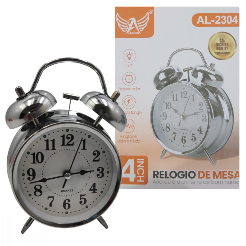 Relógio de Mesa Retrô Prata Altomex AL-2304