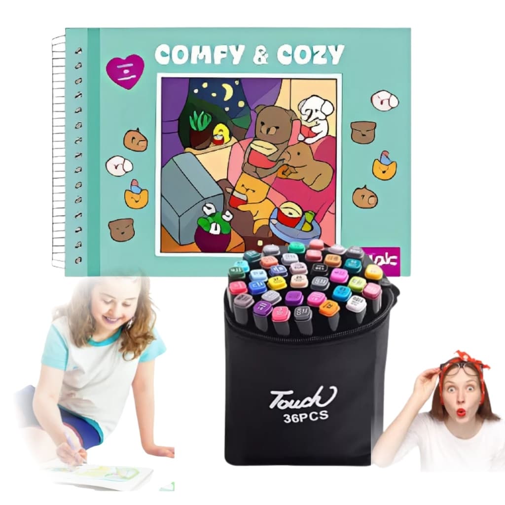 Kit para Pintar CADERNO PREMIUM + CANETAS MARCADORAS Alta Qualidade 50 Folhas 180g CAPA DURA