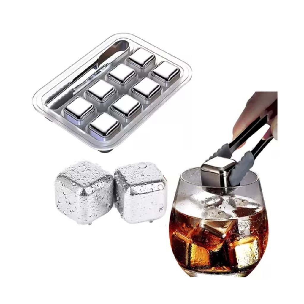 Kit 8 Cubos De Gelo Aço Inox Metal