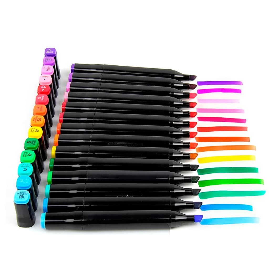 Kit de Marcadores Artísticos 48 Cores Ponta Dupla e Estojo