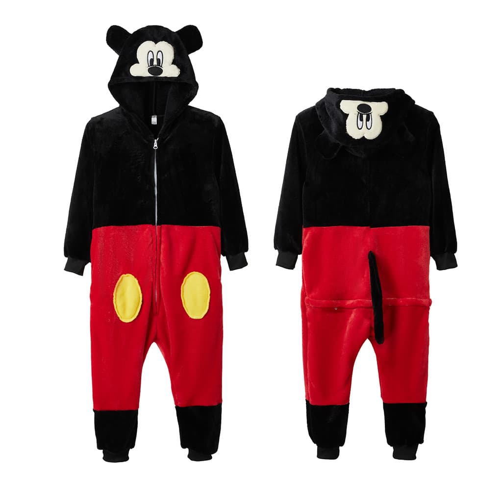Unissex Kigurumi Mickey Mouse Dos Desenhos Animados Pijamas De Flanela Feminino Masculino Com Capuz Macacões Animais Cos