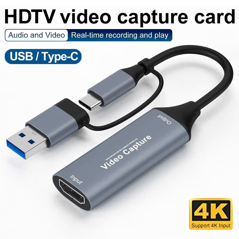 Placa De Captura De Vídeo 2 Em 1 HD 4K HDMI Para USB/Tipo-C Caixa De Gravação PS4 Jogo DVD Filmadora Câmera Ao Vivo