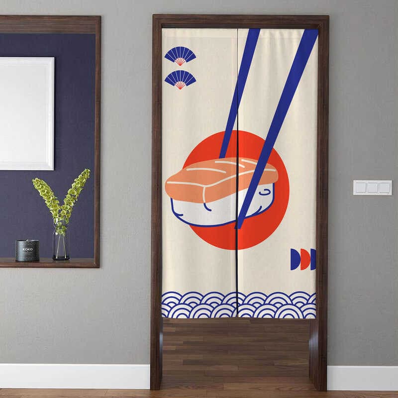Cortinas De Porta Noren Estilo Arte Japonesa , Com Padrão De Sushi , Para Entrada De Restaurante , Divisória De Cozinha