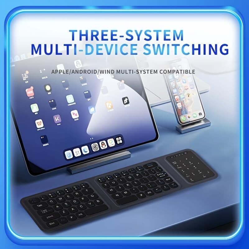 JOMAA Teclado Bluetooth Dobrável Sem Fio Recarregável com Touchpad e Teclado Numérico, Teclado de Viagem Dobrável