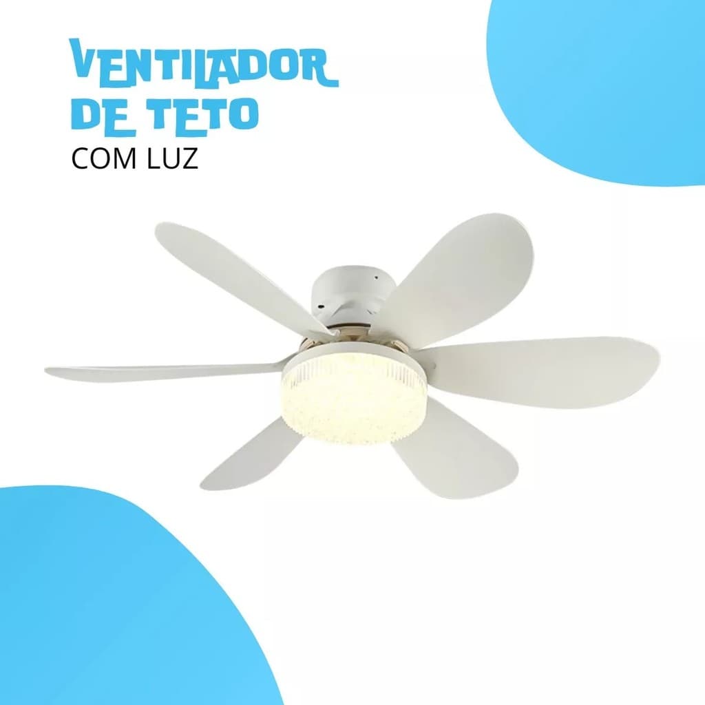 Ventilador De Teto Silencioso Com Lâmpada Bivolt 6 Pás 3 Velocidades com Controle