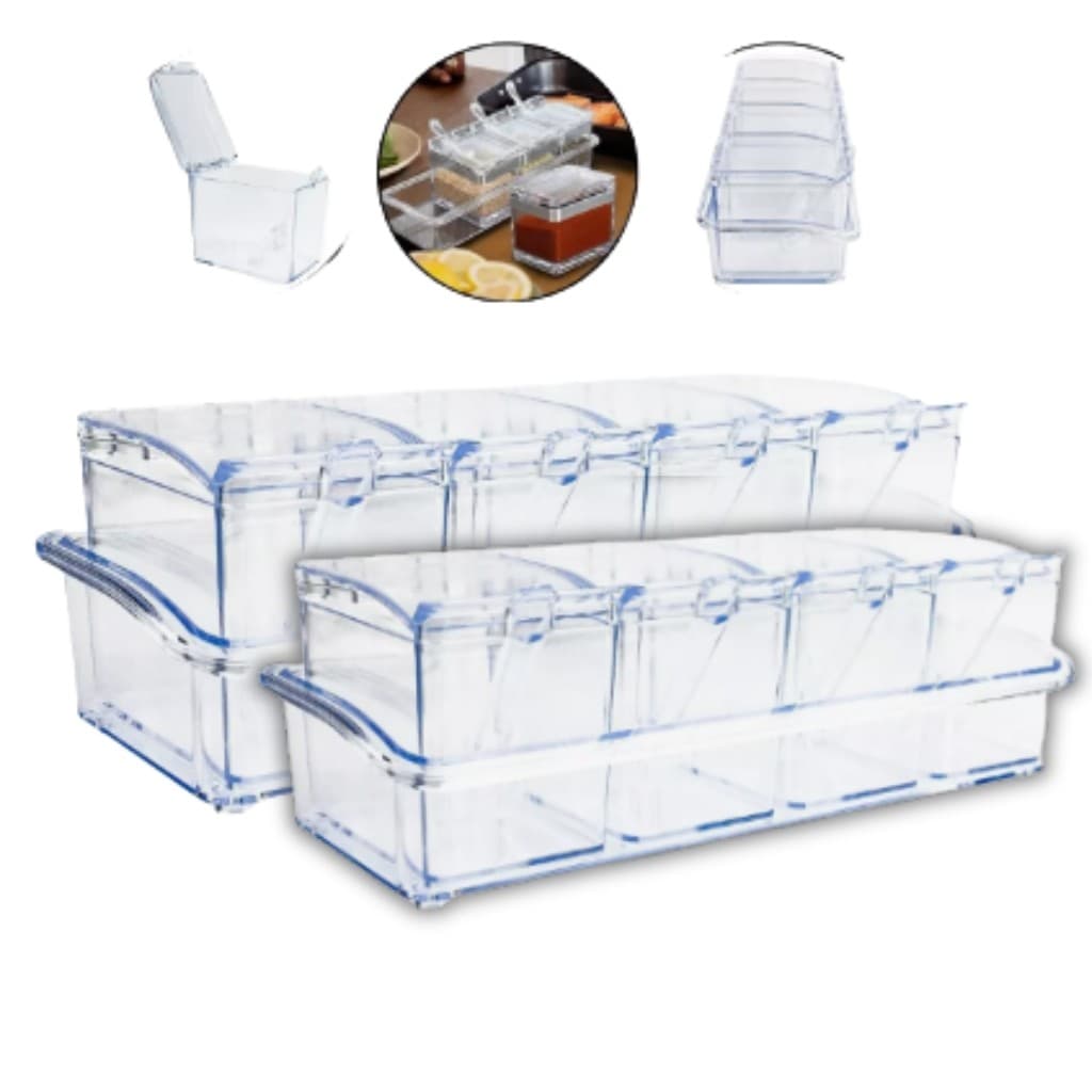 Kit 2 Organizador Acrílico 4 Potes Porta Temperos Gin Condim