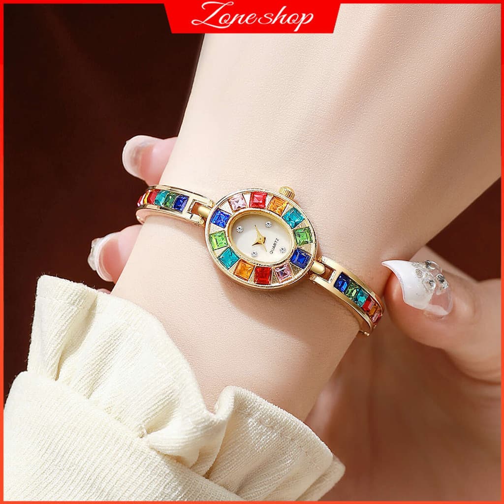 1/2 Pçs Mais Novo Luz Luxo Design Colorido Diamante Relógio Compacto Mostrador Elíptico Feminino Pulseira De Quartzo (Se