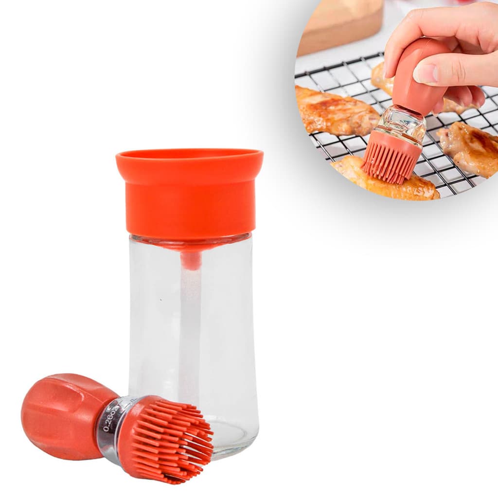 Dispenser De Oleo Azeite Com Escova De Silicone Vidro 180ml Cor:Salmão