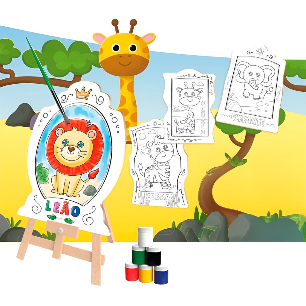 Brinquedo Kit de Pintura Infantil Cavalete Avental