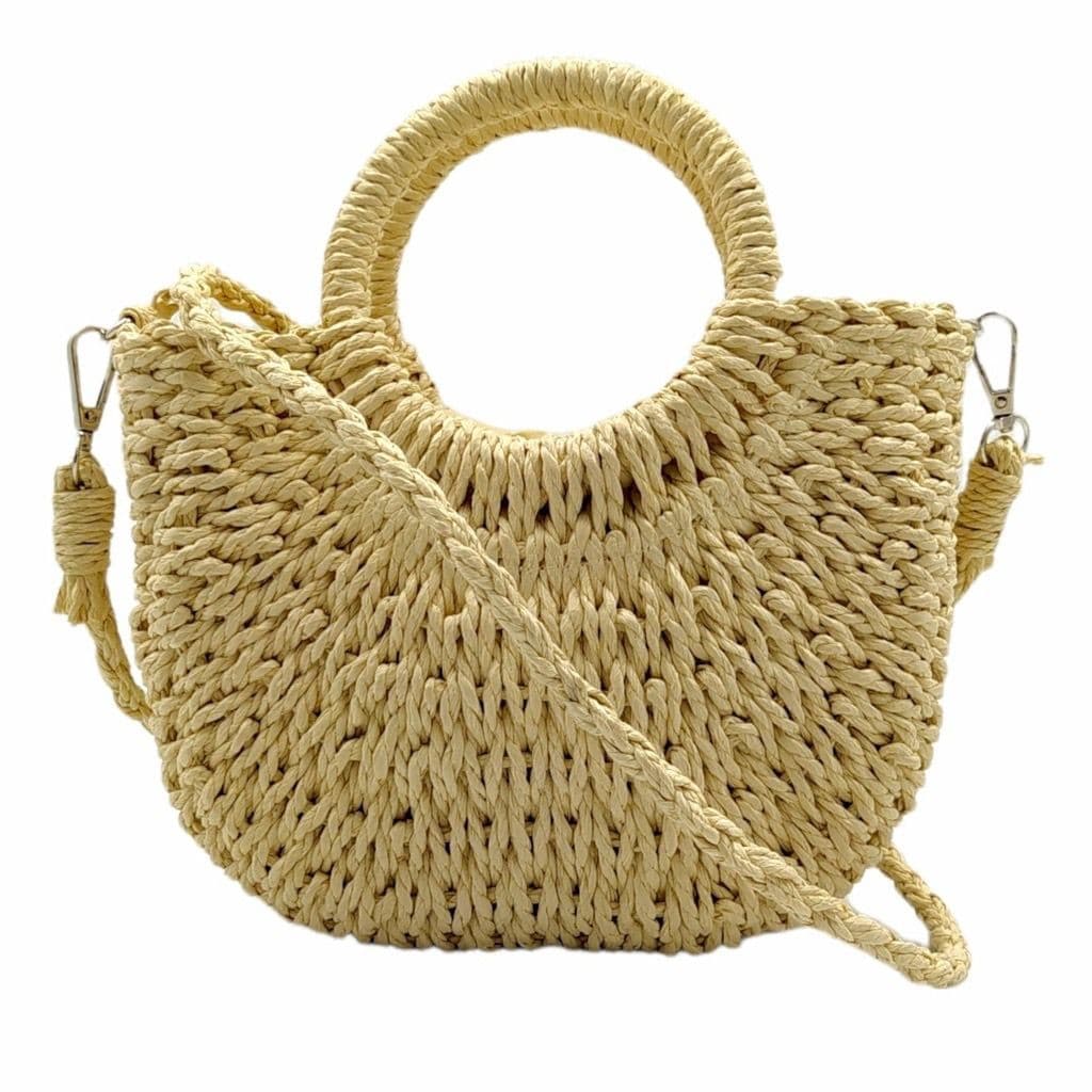 Bolsa Palha Artesanal Estilo Saco Meia Lua - Alça Removível, Design Moderno e Cores Elegantes para Você