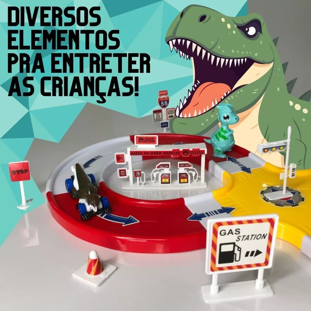 Pista De Carrinho Dinossauro 27 Peças Pista De Corrida Aventuras Jurássicas sobre Rodas