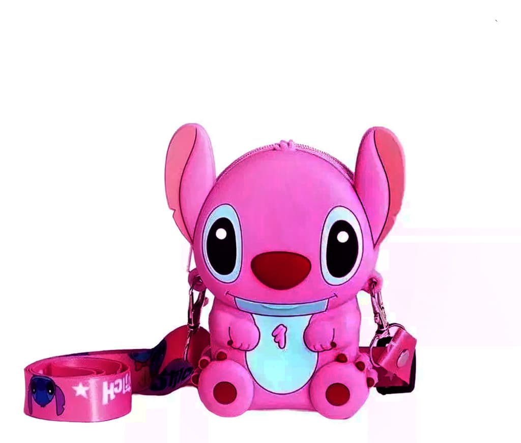 Bolsa Infantil Silicone Rosa Transversal Personagem Corpo Inteiro Com Alça Removível Pequena Menina