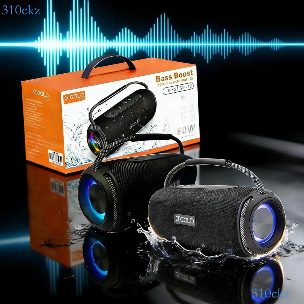 Caixa de Som Portátil A'Gold Bluetooth com Luzes RGB e Resistência à Água SM-15 💖310ckz