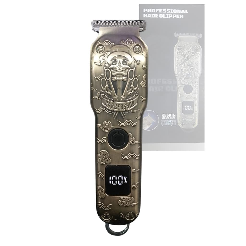 Maquina De Acabamento Profissional Bivolt Desenho Caveira Classica Visor Led T&Z TZ-155