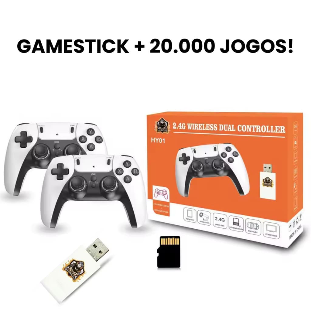 Game Stick +20.000 Jogos 4K Retrô c/ 2 Controles Sem Fio