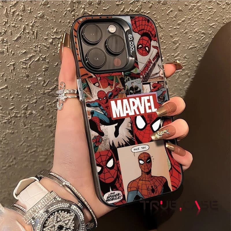 Capinha iphone 11/12/13/16/15/17 Pro max prata capa para celular desenho animado Homem-Aranha pôster capa protetora