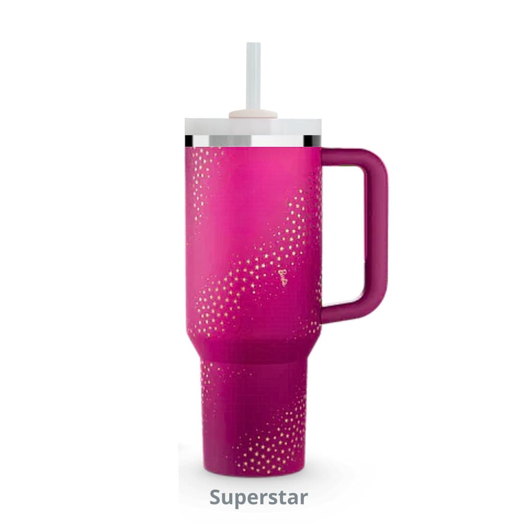 Garrafa Térmica Quencher Edição Barbie 1200 ml Aço Inox com Alça, Tampa e Canudo XLS Barbie