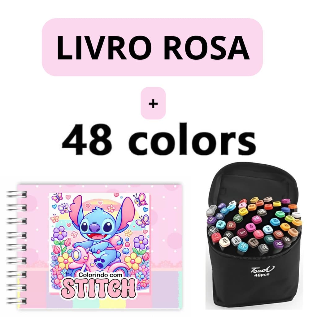 Kit Livro Colorir LIL. STI. (Rosa) + 48 Canetas