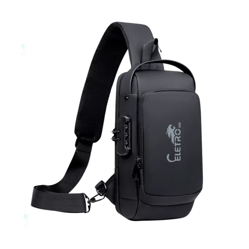 Mochila de Ombro Transversal Portátil Viagens com Trava Antifurto Eletromex EL-3803