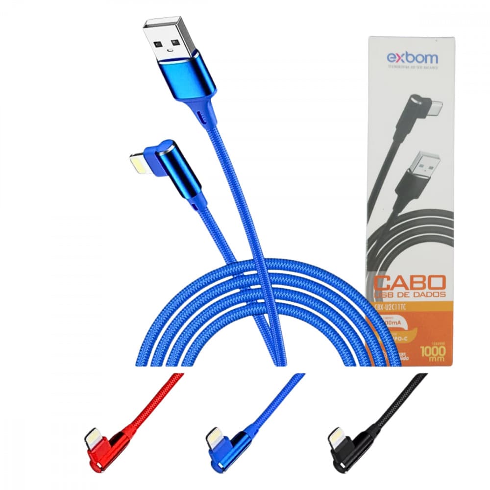 Cabo USB Tipo-C 90° em L Trançado Reforçado 1 Metro com Alta Durabilidade | Carregamento Rápido e Design Ergonômico.