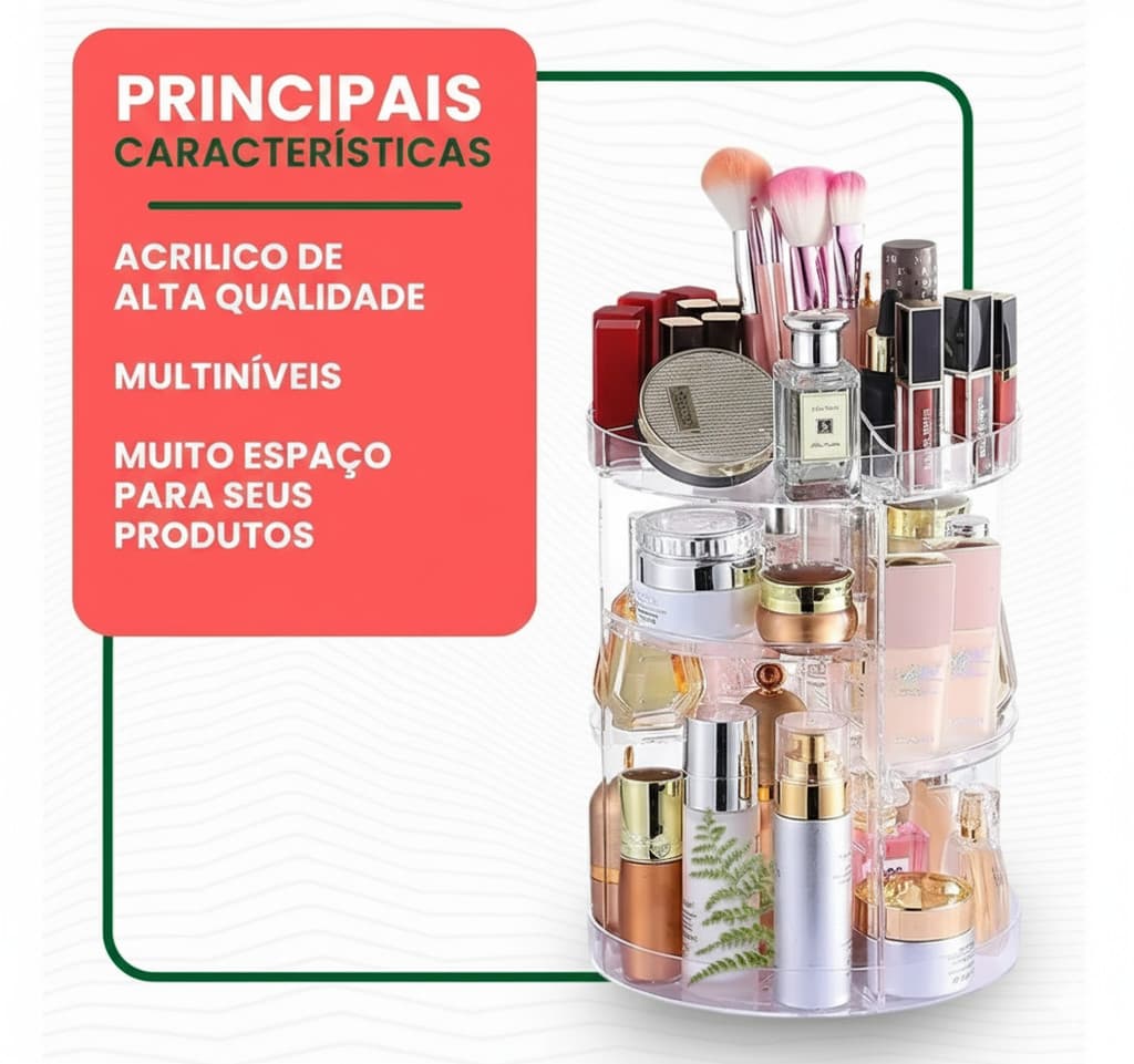 Organizador Regulável Giratório 360° Acrílico